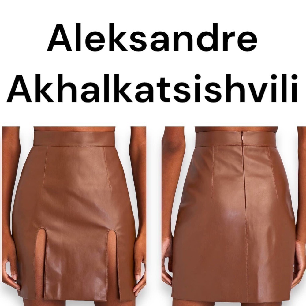 Aleksandre Akhalkatsishvili Chocolate Brown Vegan Leather Mini Skirt Small